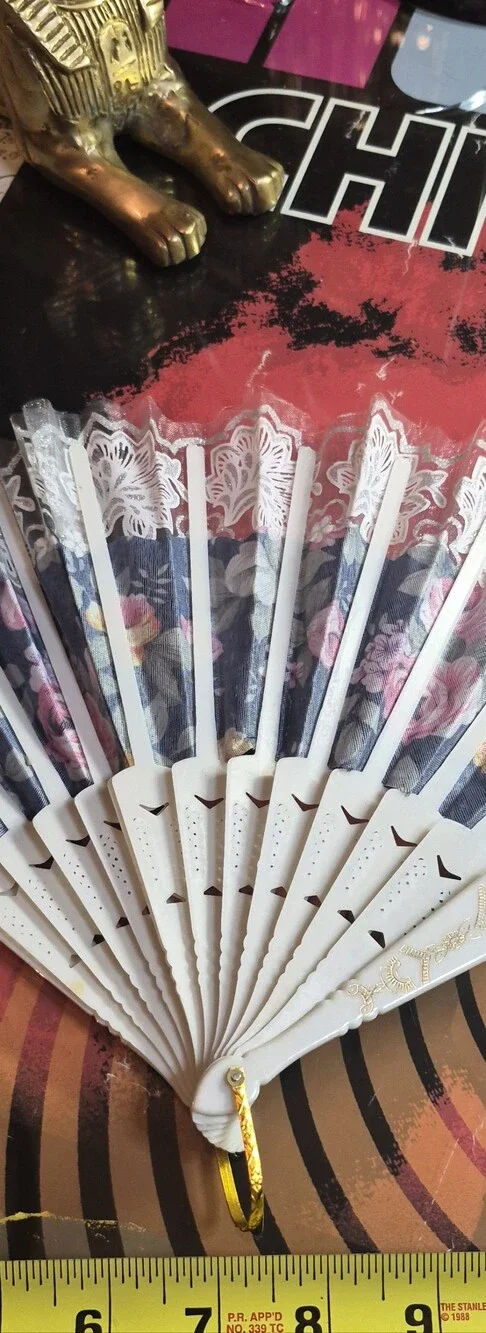 Elegant Black Lace Folding Hand Fan with Floral Detail